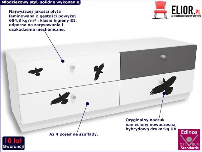 Biało-grafitowa komoda dziecięca z grafiką T9-C00