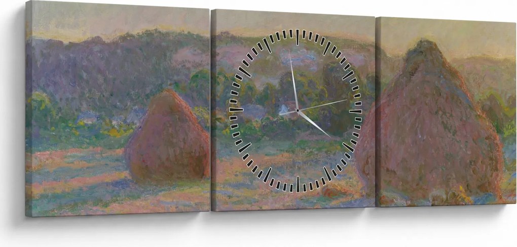 Obraz - Claude Monet, Stacks of Wheat (End of Summer) , reprodukcje (z zegarem) (90x30 cm)