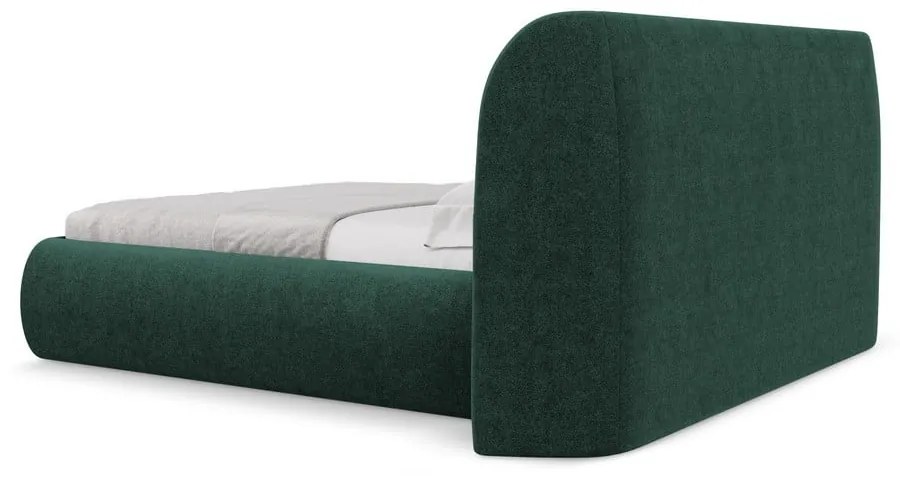 Ciemnozielone tapicerowane łóżko dwuosobowe ze schowkiem i stelażem 160x200 cm Hauke – Makamii