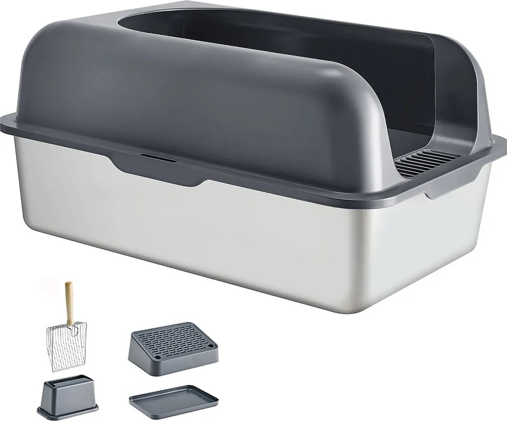 Kuweta dla Kota, SucceBuy 15,24 cm Głęboka Kuweta ze Stali Nierdzewnej ze Stopniem Filtrującym