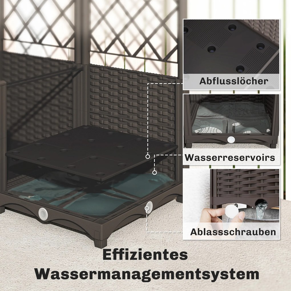 Outsunny Zestaw 2 szt. Kratka z donicą Kwietnik z otworem odpływowym Timer System nawadniania 80 x 40 x 136 cm Brązowy | Aosom PL