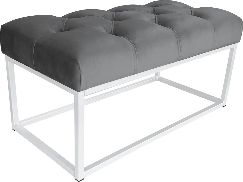 Ławka CHESTERFIELD tkanina Welur loft ławka metal : Kolor Stelaża - Biały, Kolor tkaniny - VELVET - BL14, Typ tkaniny - Velvet