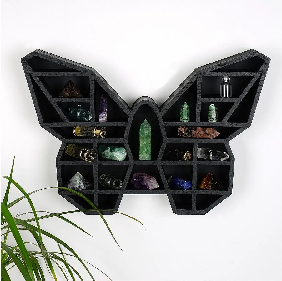 Półka ścienna – 27 cm x 40 cm x 6 cm – Czarna – Drewno lite