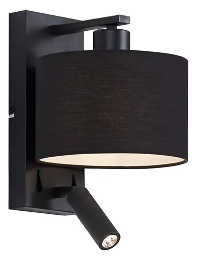 Nowoczesna lampa ścienna czarna okrągła z lampką do czytania - Puglia Nowoczesny Oswietlenie wewnetrzne