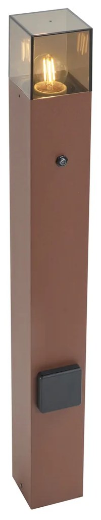 Industrialna lampa zewnętrzna słupkowa rdzawobrązowa z przydymionym szkłem 70 cm z czujnikiem zmierzchu IP44 - Dania