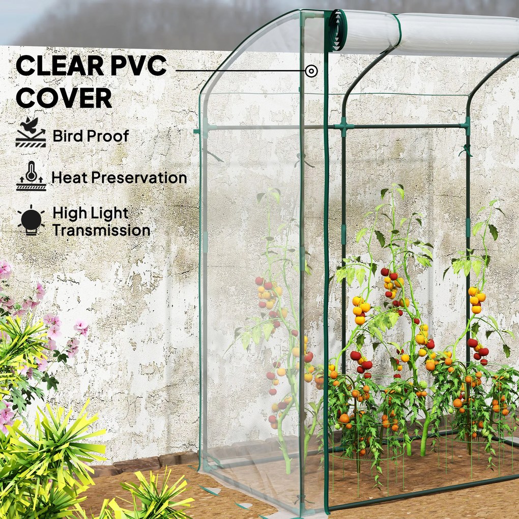 Outsunny Szklarnia z Drzwiami Łukowym Dachem Odporna na Zimę, Szklarnia Foliowa ze Stali 128 x 70 x 170 cm Przezroczysta