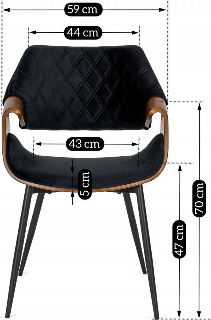 Krzesło Tapicerowane z Drewna Giętego do Salonu DAKOTA Czarne/Orzech Welurowe Nowoczesne Loft