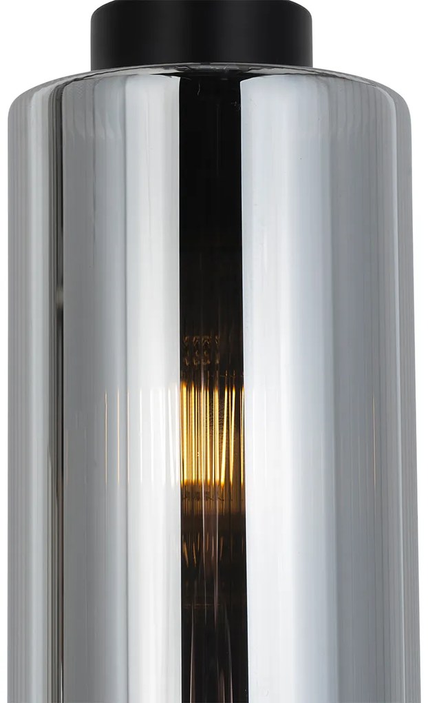 Lampa wisząca w stylu art deco czarna z przydymionym szkłem 4-punktowa - Laura ArtDeco Oswietlenie wewnetrzne