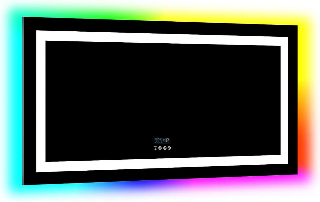 Lustro łazienkowe 151x78cm RGB i LED regulowane + przeciwmgielne + Bluetooth 5.2 + Zegar + 3 kolory 4 przyciski