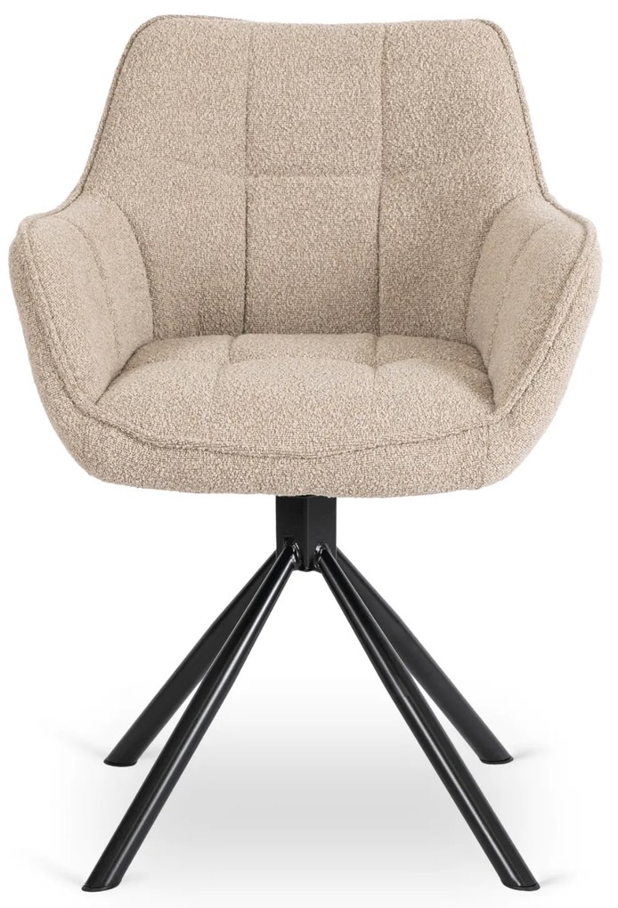 Zestaw Stół Okrągły LINO 100 cm Dąb Złoty/Czarny i 4 Krzesła Tapicerowane Obrotowe PEONY Beżowe Nowoczesne