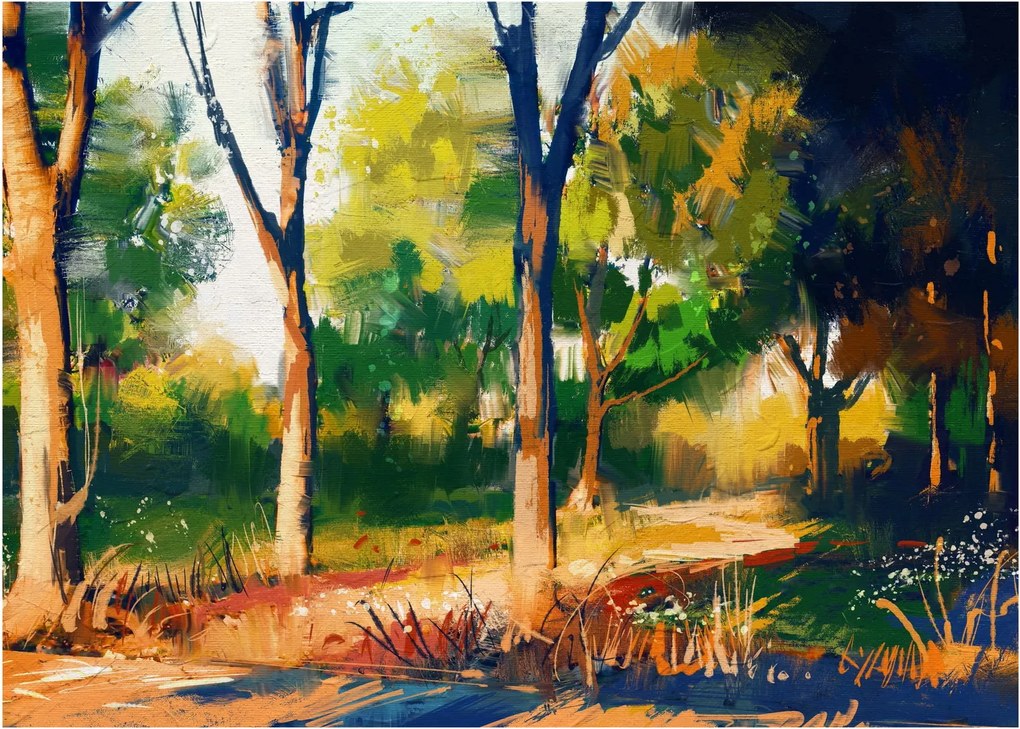 Obraz lasu w letnim słońcu, malarstwo (70x50 cm)