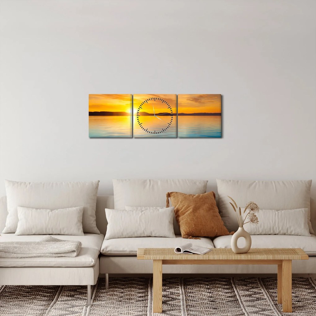 Obraz wschodu słońca (z zegarem) (90x30 cm)