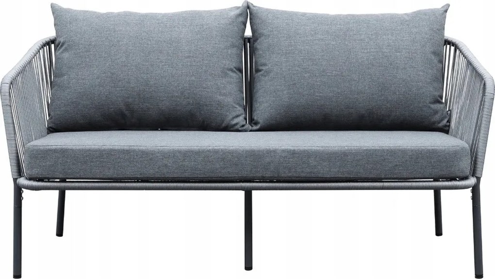 Zestaw mebli ogrodowych antracyt aluminiowa sofa 2 fotele stolik sznurowany