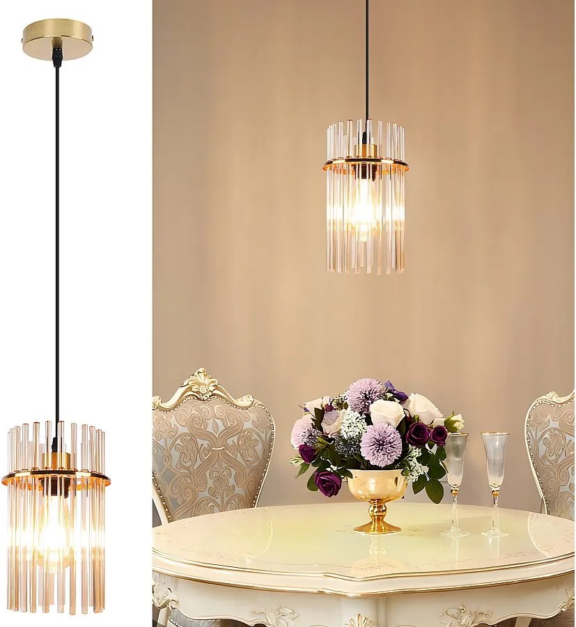 Lampa wisząca Nettlife Retro Gold, szklana lampa wisząca z gniazdem E27, 1 żarówka, Ø 30 cm, do stołu jadalnego lub kuchni (żarówka nie jest dołączona)