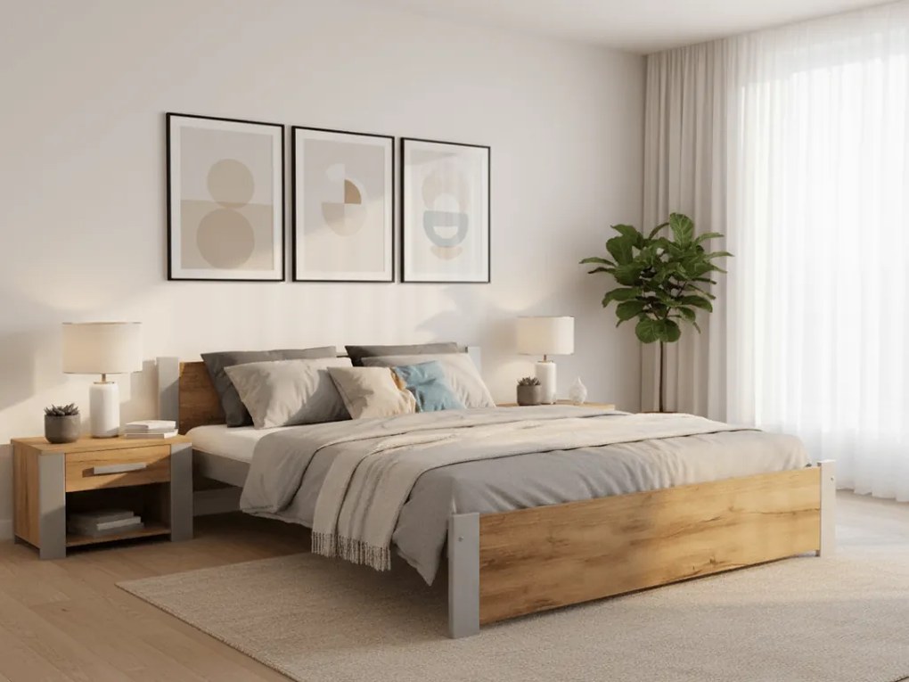 Łóżko IKAROS 160 x 200 cm, dąb artisan/szary Stelaż: Bez stelaża, Materac: Materac Sommera 18 cm