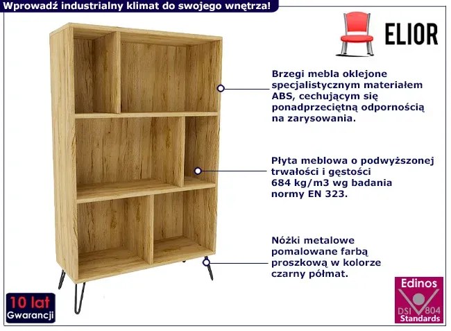 Industrialny regał na nóżkach dąb craft - Zorina 12X