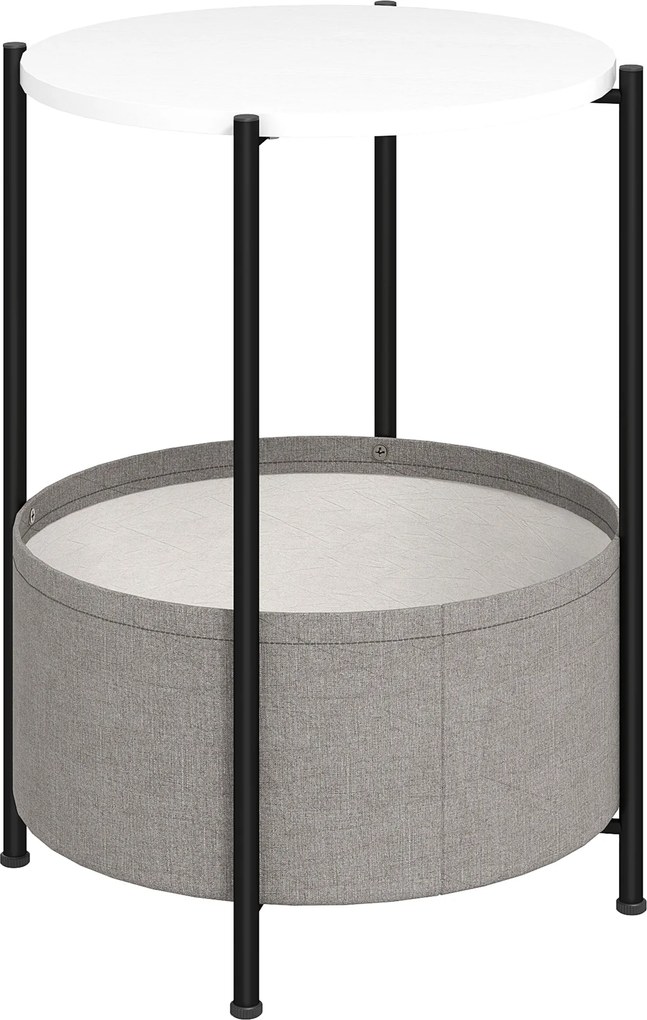 HOMCOM Okrągły stolik pomocniczy z koszem na tkaniny, 2-poziomowy stolik kawowy do salonu, sypialni, małe przestrzenie, metal, szary+biały