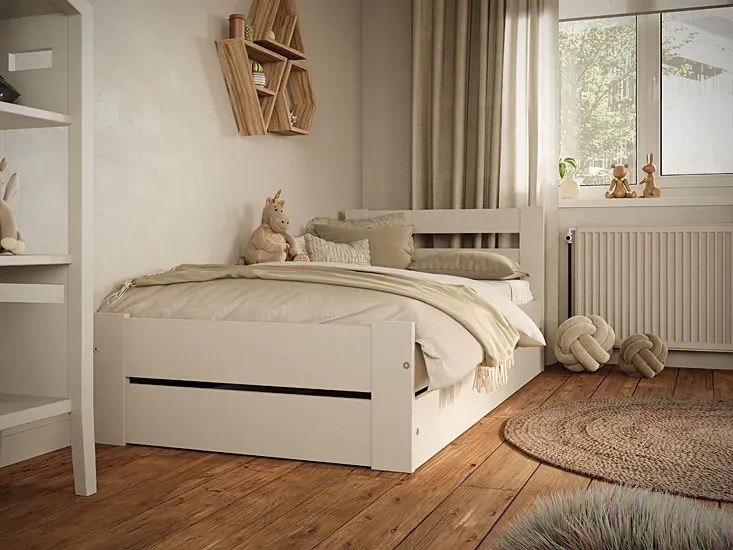 Białe klasyczne łóżko z szufladą i materacem 80x160 L6-H49