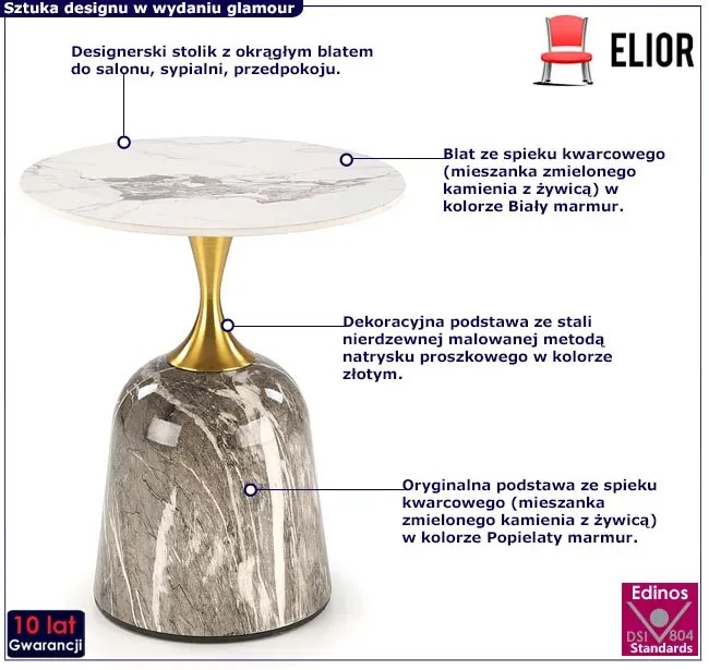 Okrągły kawowy stolik marmur + złoty E2-P75