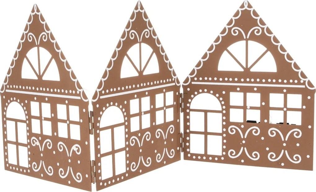 Świąteczna dekoracja metalowa Three houses brązowy, 50 x 20 x 2,5 cm
