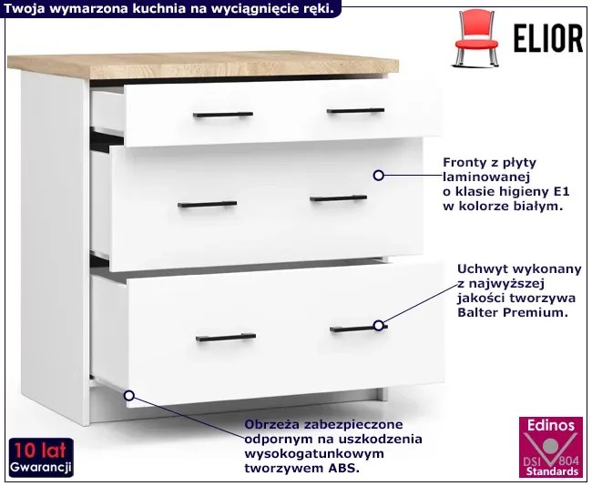 Biała komoda kuchenna z blatem i szufladami 80 cm Mirado 10X