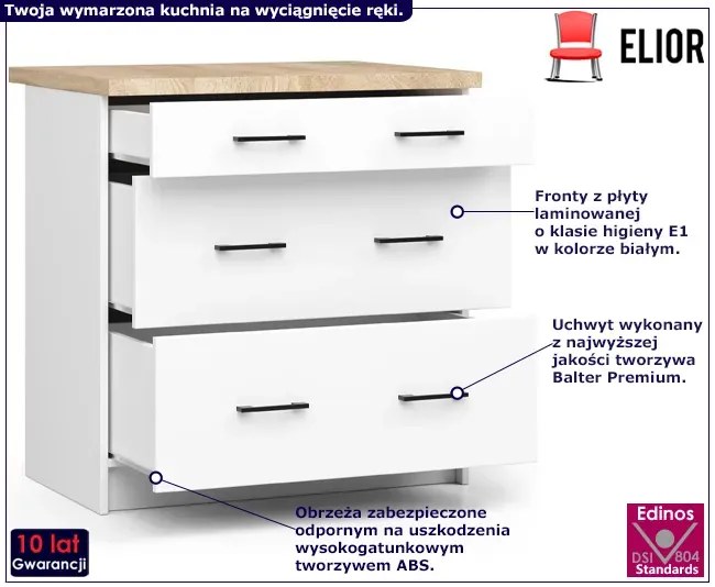 Biała komoda kuchenna z blatem i szufladami 80 cm S7-G52