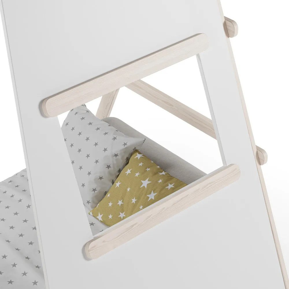 Kremowe łóżko dziecięce z litego drewna sosnowego w kształcie domku ze stelażem 90x200 cm Enola – Marckeric