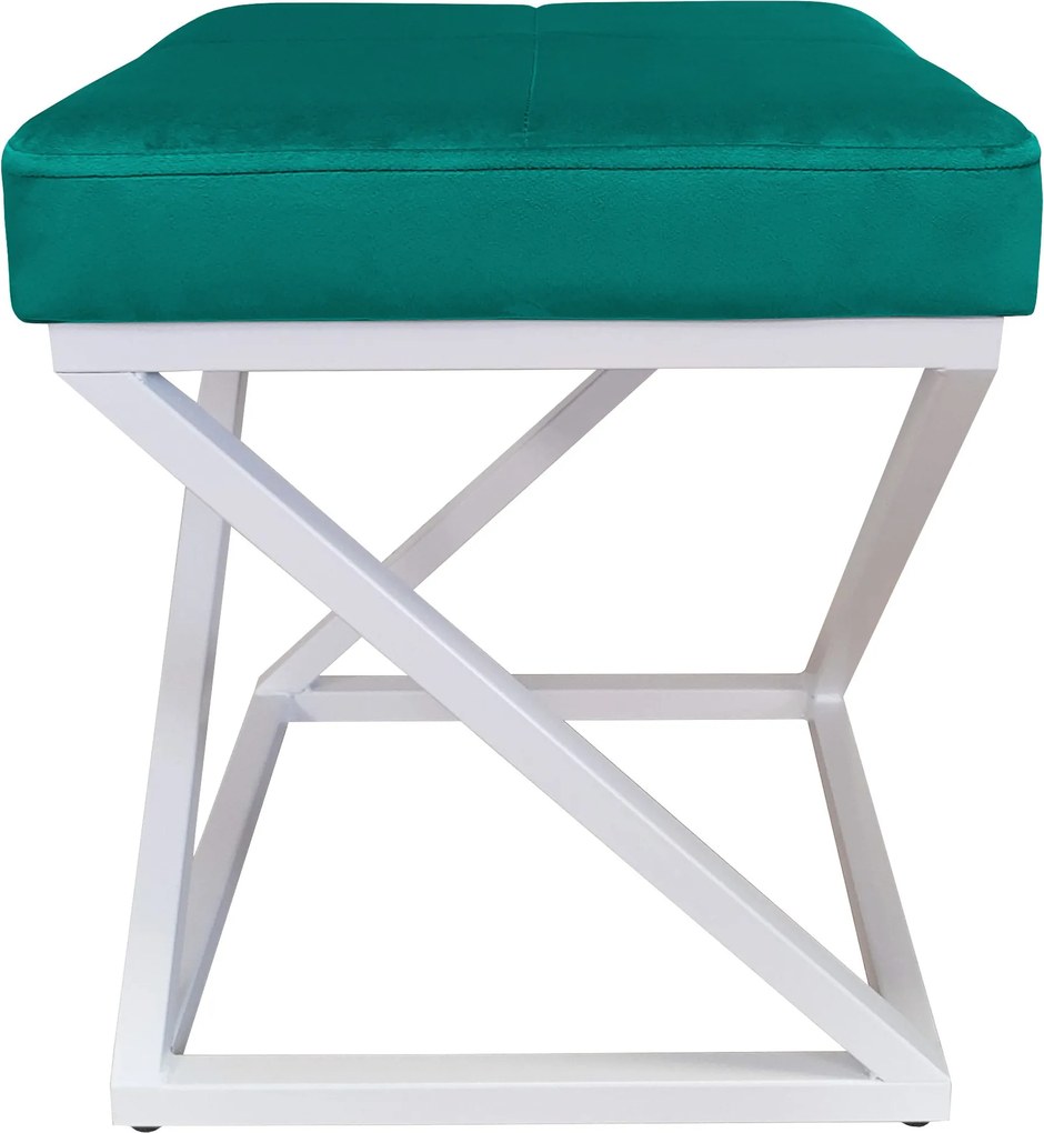 Pufa ZOA tkanina Welur loft ławka podnóżek metal : Kolor Stelaża - Biały, Kolor tkaniny - VELVET - MG20, Typ tkaniny - Velvet