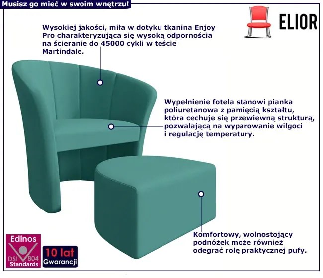 Miętowy fotel z wolnostojącym podnóżkiem do salonu S6-R32