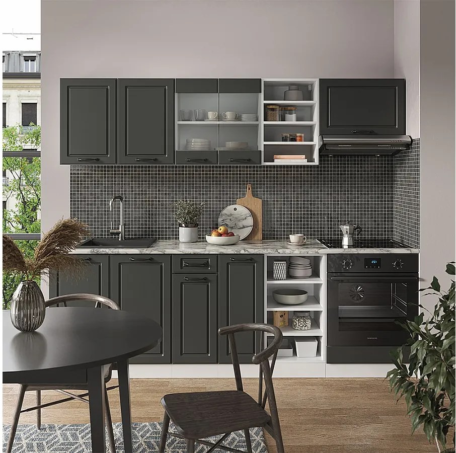 Zabudowa kuchenna antracytowy dom wiejski/biały 240x46x81.6 r-line