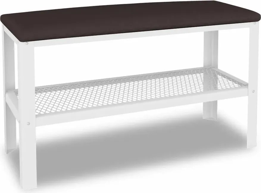 Wąski puf z metalowym stelażem do przedpokoju biały + wenge W3-H94