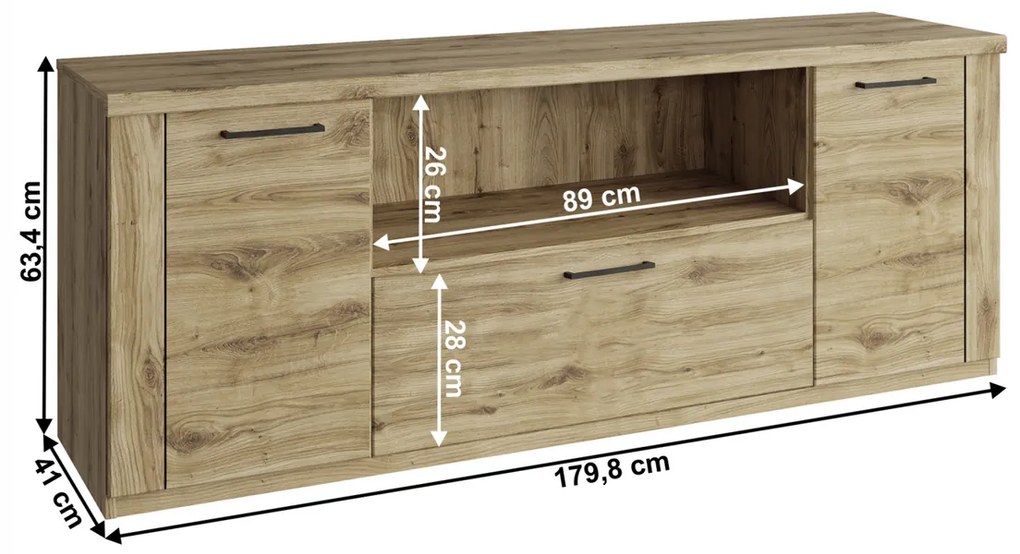 Stolik pod telewizor DORSI 2D1S/180, dąb Navarra