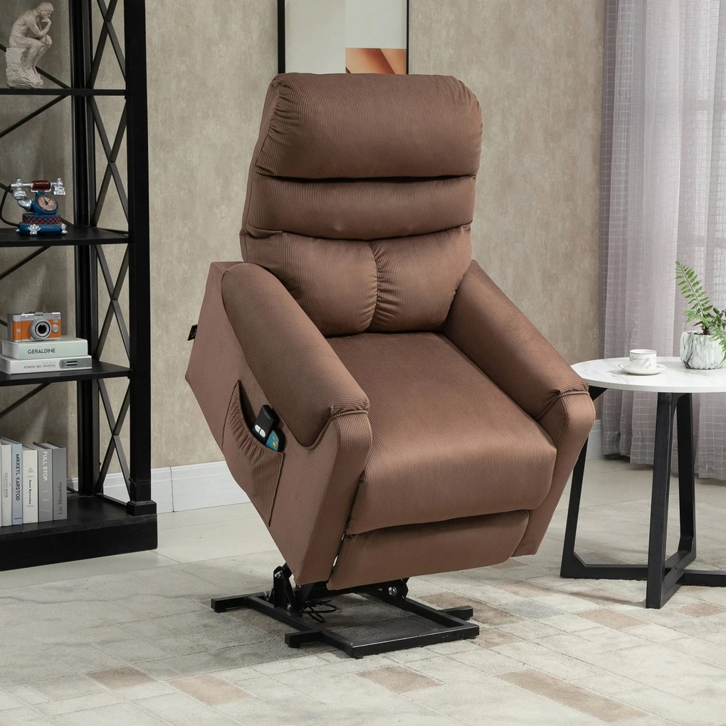 HOMCOM Fotel telewizyjny z masażem i ogrzewaniem funkcja pomoc przy wstawaniu jasnobrązowy 79x97x103 cm | Aosom PL
