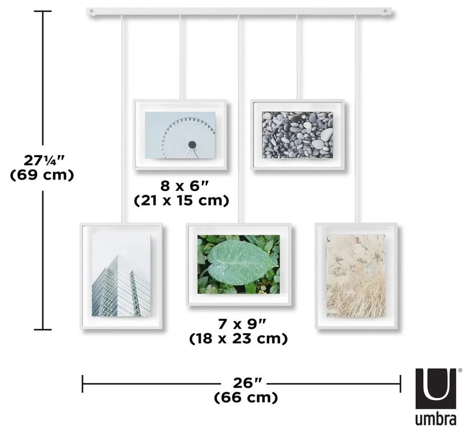 Białe metalowe ramki ścienne zestaw 5 szt. 79x43 cm Exhibit – Umbra