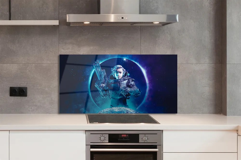 Szkło do Kuchni na Ścianę Kobieta na tle Księżyca w Kosmosie