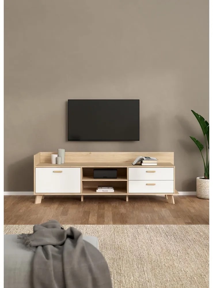 Biało-naturalna szafka pod TV w dekorze dębu 182x62x51 cm Ikast – Tvilum