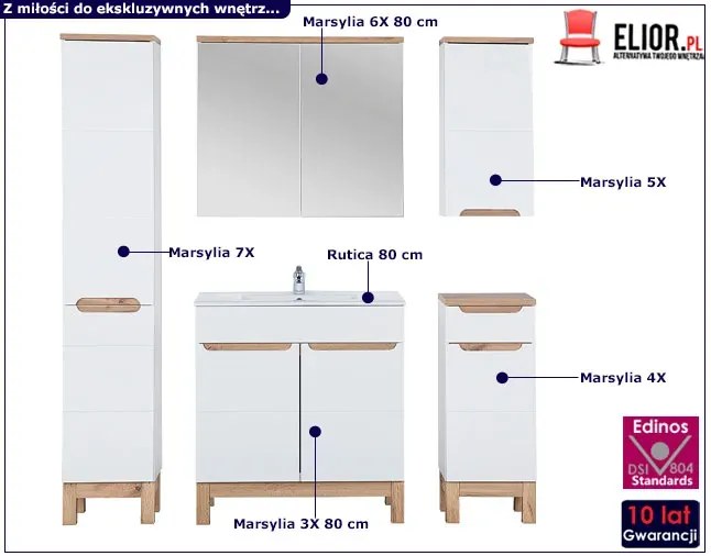 Zestaw mebli łazienkowych z umywalką 80 cm z koszem Dixi 3Q - biały połysk