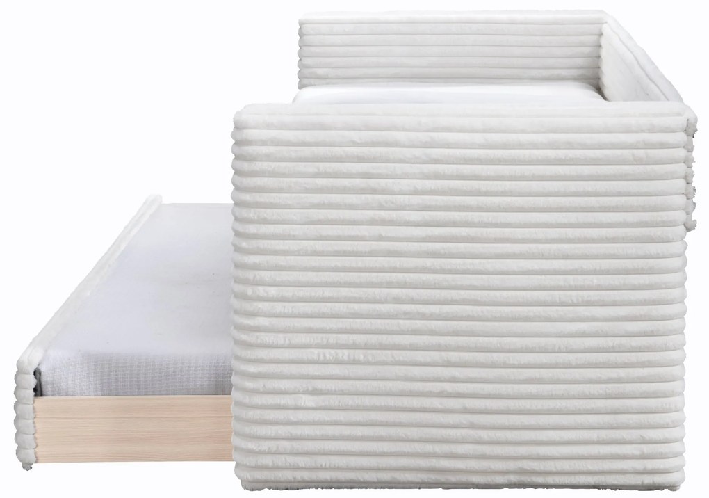 Łóżko 90x200 z drugim miejscem do spania, kremowy plusz ALABAMA