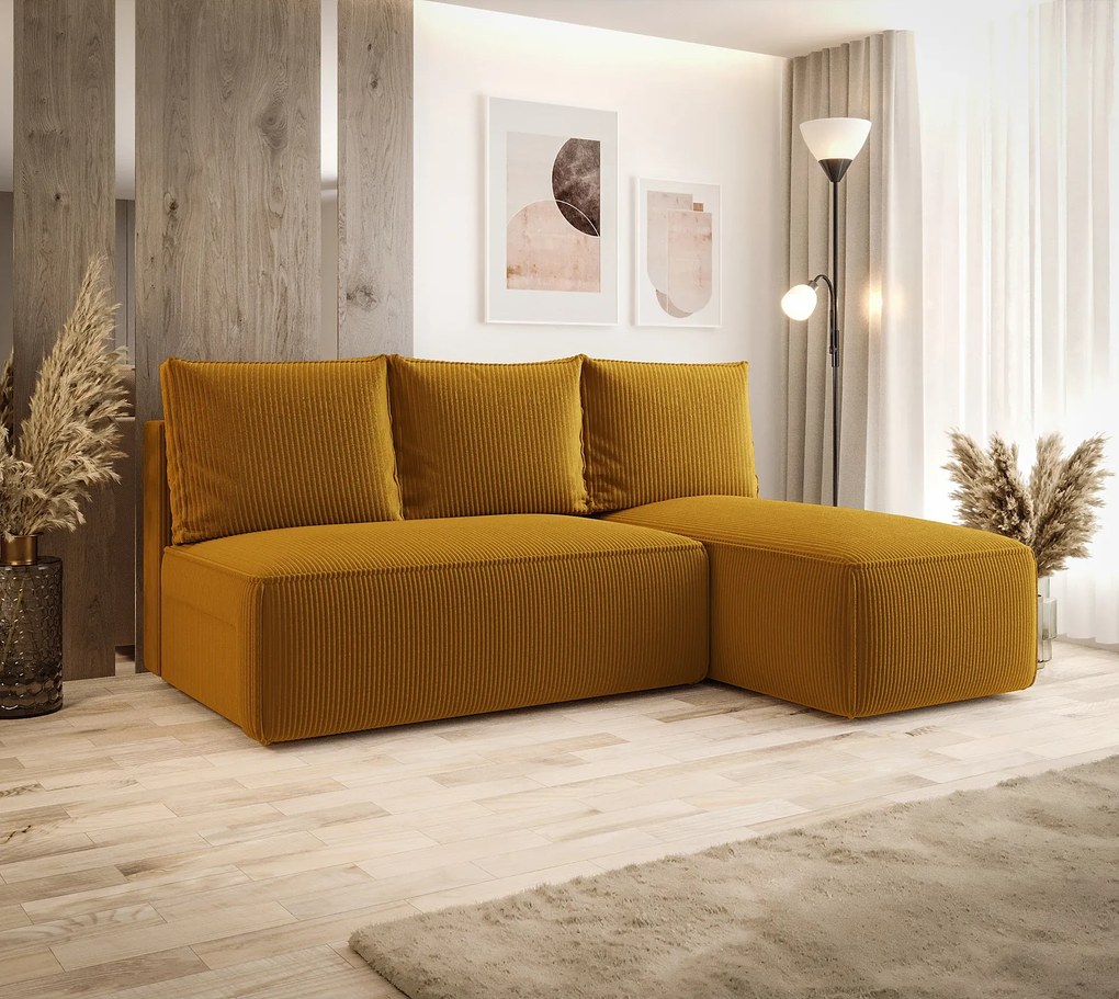 Musztardowy narożnik rozkładany z pojemnikiem C3-M68