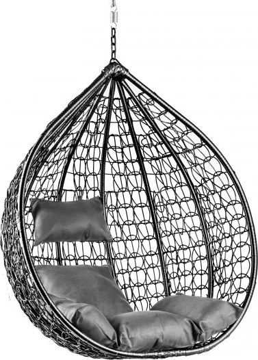 Czarne wiszące krzesło KOKON bez stojaka, szara poduszka