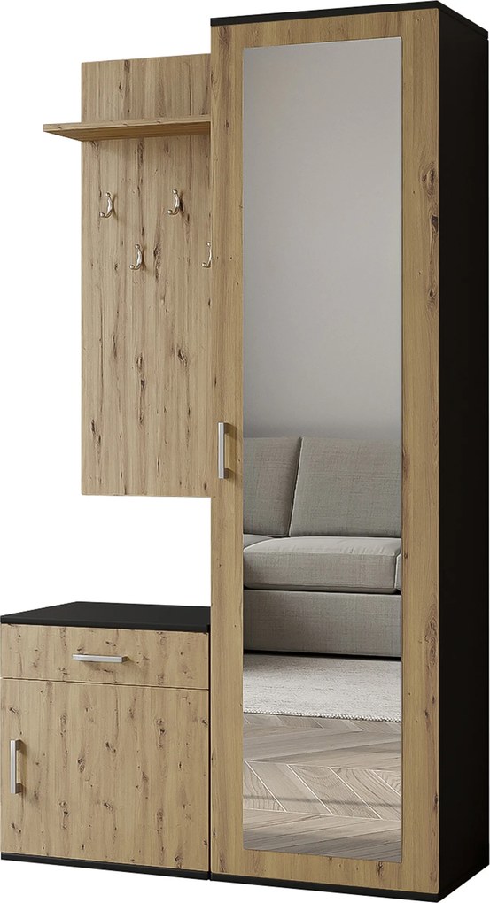 Masseno Garderoba VENTO 100/180,5/35 cm do Przedpokoju Nowoczesna Czarna