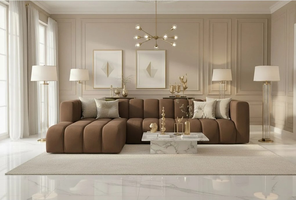 Narożnik w kształcie L GRAND 318 cm, tkanina Salvador, Ciemnobrązowy, Lewy