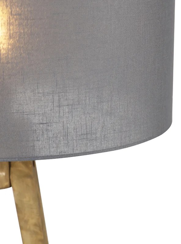 Rustykalna lampa stojąca na trójnogu z drewnianą podstawą i ciemnoszarym kloszem 50 cm - Tripod Classic Rustykalny / Vintage Oswietlenie wewnetrzne
