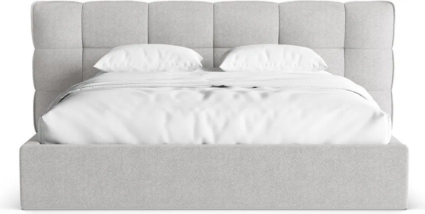 Szare tapicerowane łóżko dwuosobowe ze schowkiem i stelażem 160x200 cm Eric – Micadoni