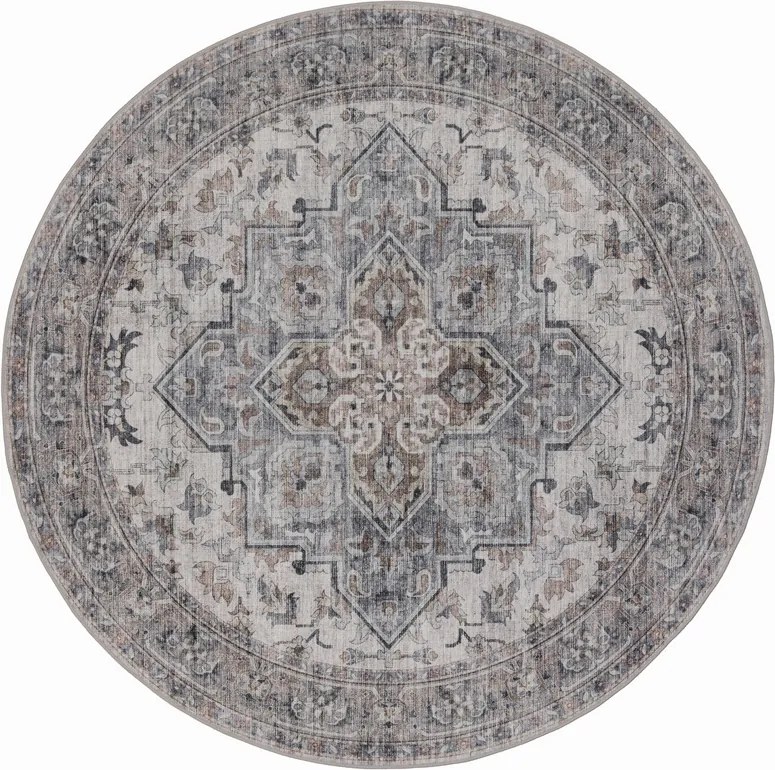 Dywan vintage INKA Klasyczny Medalion z Efektem Postarzenia Beżowo-Szary koło 120 cm x 120 cm