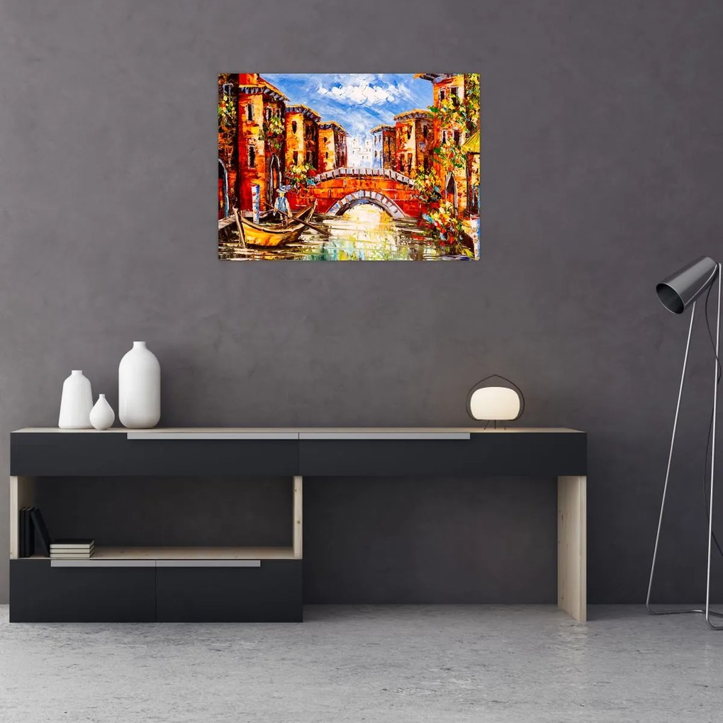 Obraz na szkle - Obraz olejny przedstawiający miasto III. (70x50 cm)