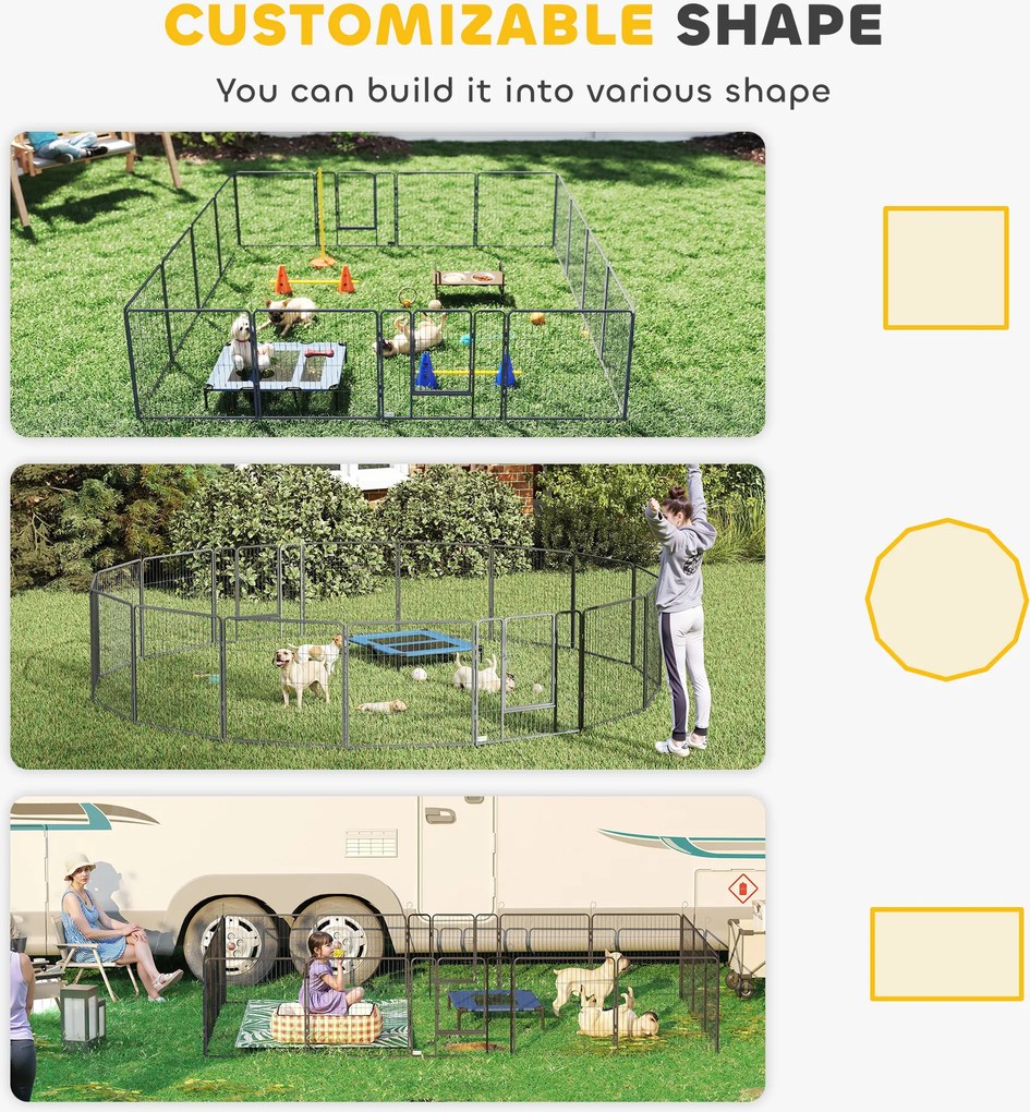 PawHut Kojec dla szczeniąt, 16-częściowy składany wybieg z drzwiami dla małych i średnich psów, 3,2 x 3,2 x 0,8 m, Grau | Aosom PL