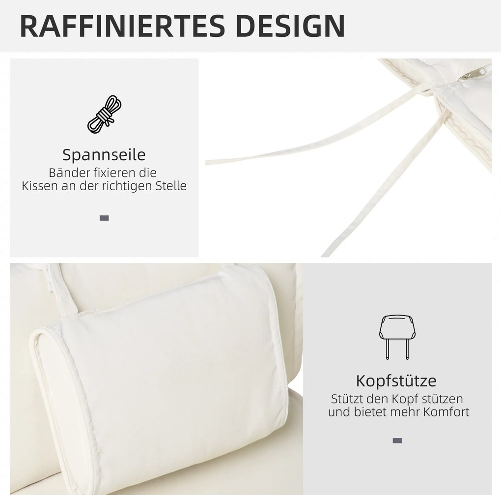 Outsunny Poduszka na Leżak Ogrodowy Komfortowa Nakładka z Zdejmowaną Poduszką Kremowo-Biała Poliester i Bawełna 198x53x5cm | Aosom PL