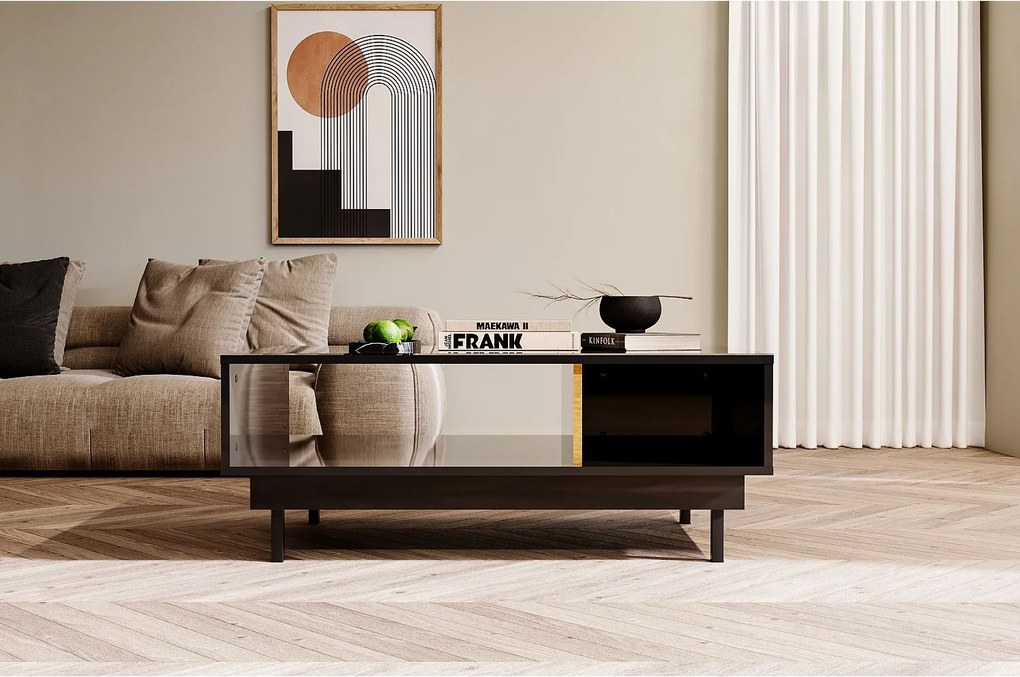 Czarny stolik Dancan ARTEMISA ze złotymi dodatkami