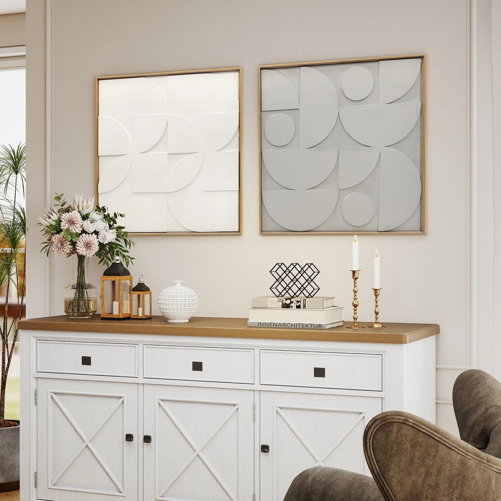 HOMCOM Dekoracja ścienna 3D 2-częściowy zestaw geometryczna dekoracja ścienna nowoczesna do salonu, przedpokoju, 80 x 3,5 x 80 cm, biały | Aosom PL